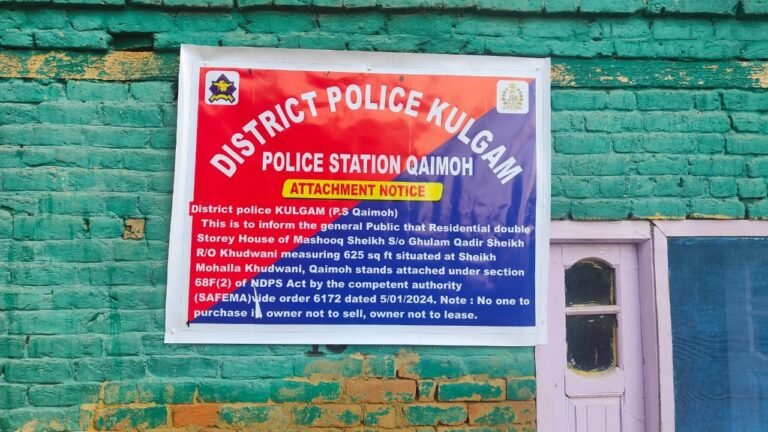 Jammu and Kashmir Seizes Property Belonging to Drug Peddler