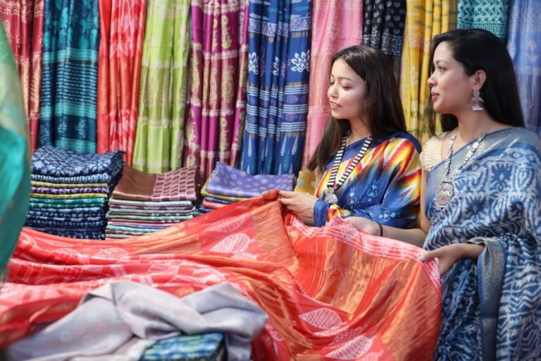 Glimpse of the artwork of skilled weavers in the exhibition organized at Kala Kendra, Bikram Chowk.